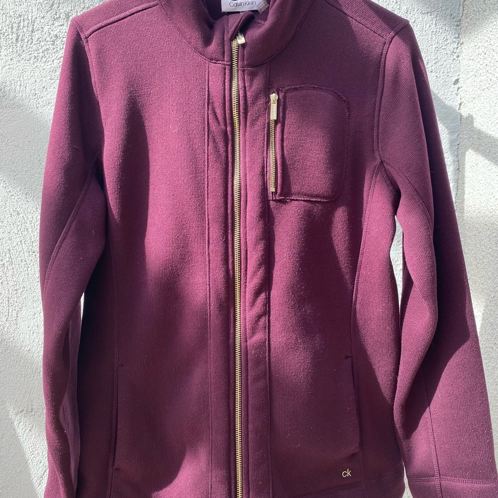 Calvin Klein Purple Knit Jacket with Silver Zipper